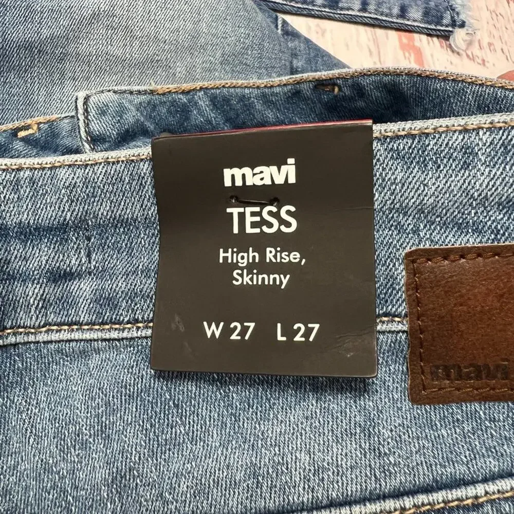 Mavi Tess High Rise Skinny Jeans Indigo Rhinestone Embellished Size 27 NWT